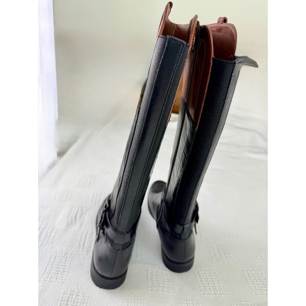 Marc Fisher Women’s‎ Tall Riding Boots Black W/ Brown Leather Buckle Zip Size 8M - Picture 3 of 12